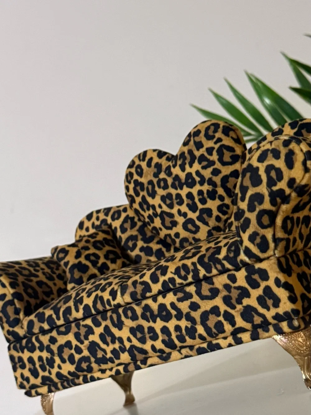Leopard Print Heart-Back Accent Sofa/ Jewelry Box Decor